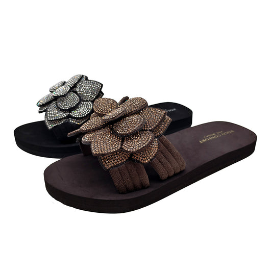 Wholesale Women Rhinestone Flower Slide Sandals