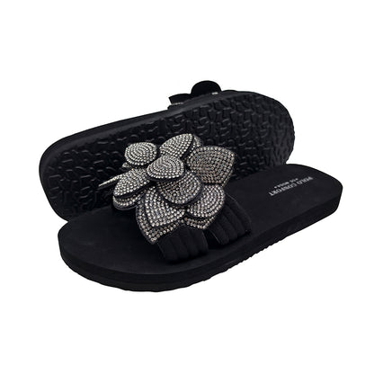 Wholesale Women Rhinestone Flower Slide Sandals